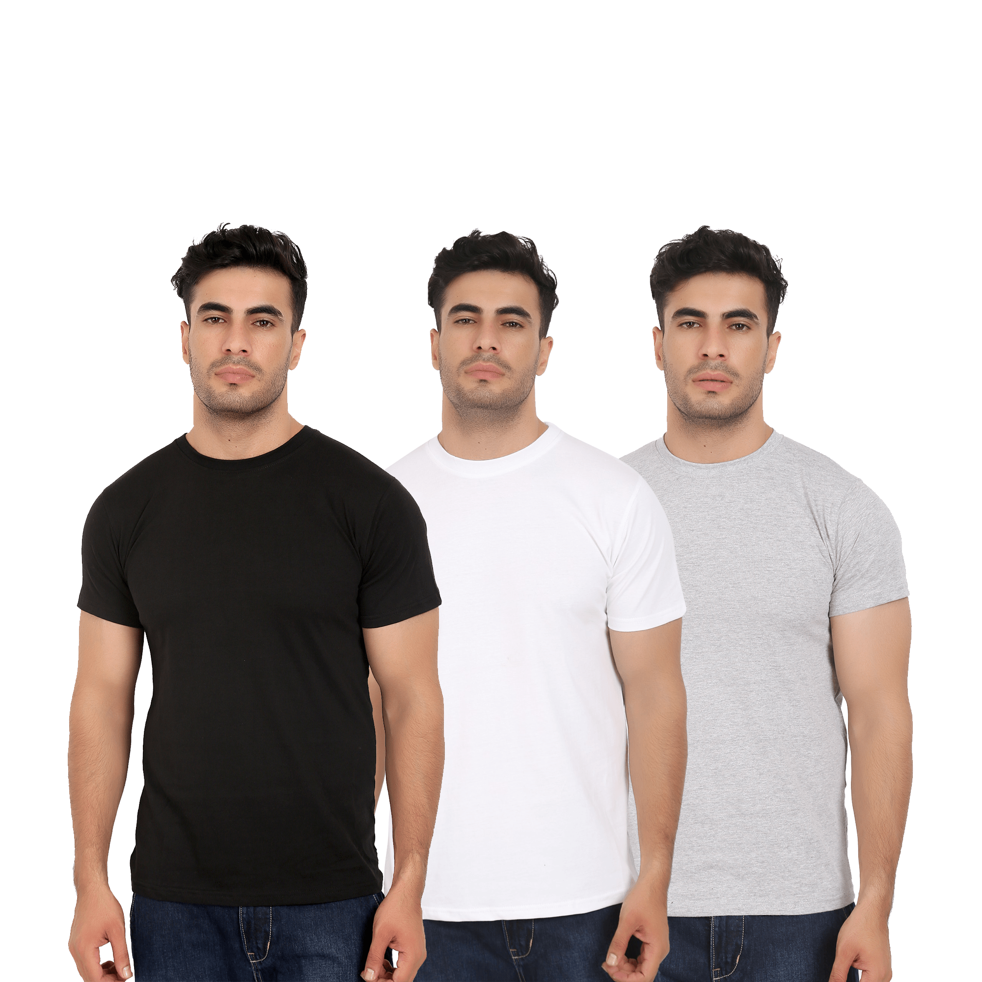 Combo Offer Men Crew Neck Cotton T Shirts Half Sleeves 3 Colors Black White Grey