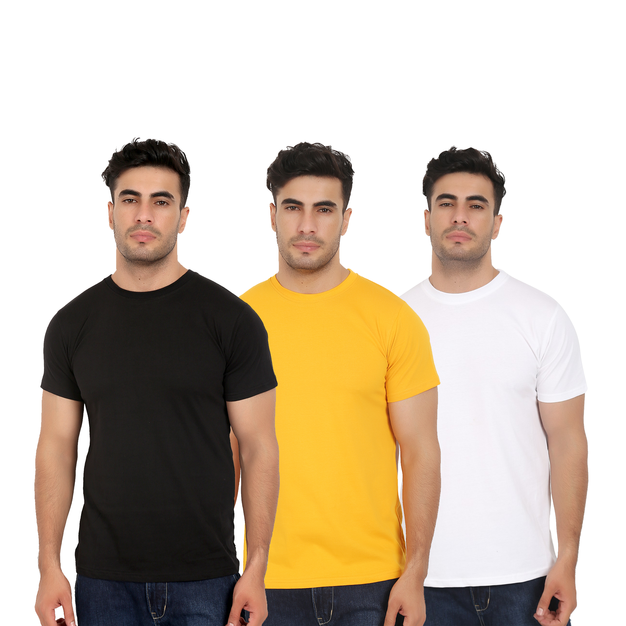 Combo Offer Men Crew Neck Cotton T Shirts Half Sleeves 3 Colors Black Yellow White