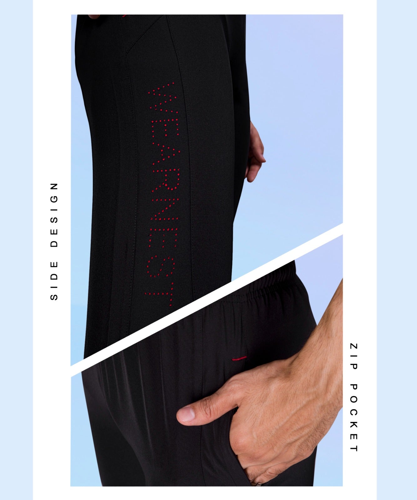 Stylish Laser Cut Track Pants- Deep Black