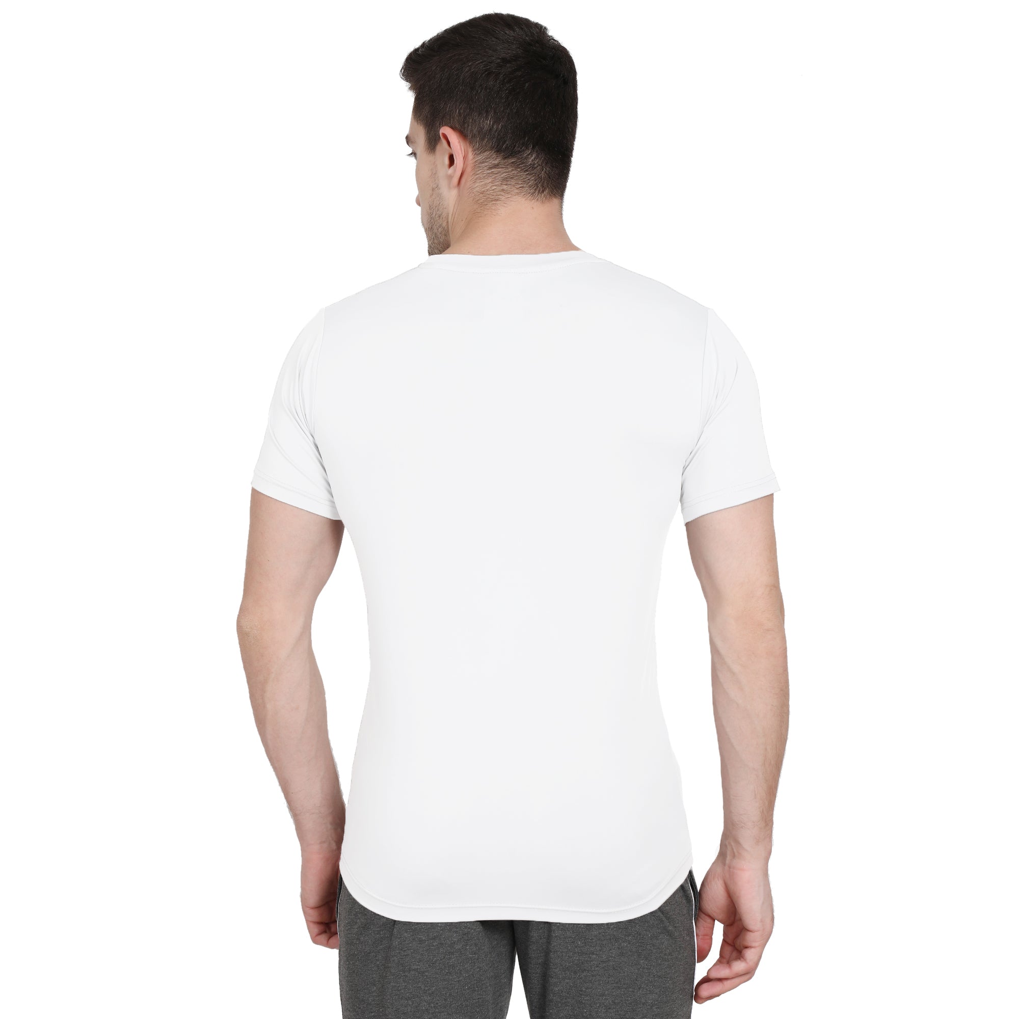 Men Solid Round Neck Half Sleeve DryFit T-shirt Four Way Lycra Stretch  Dry fit White Colour