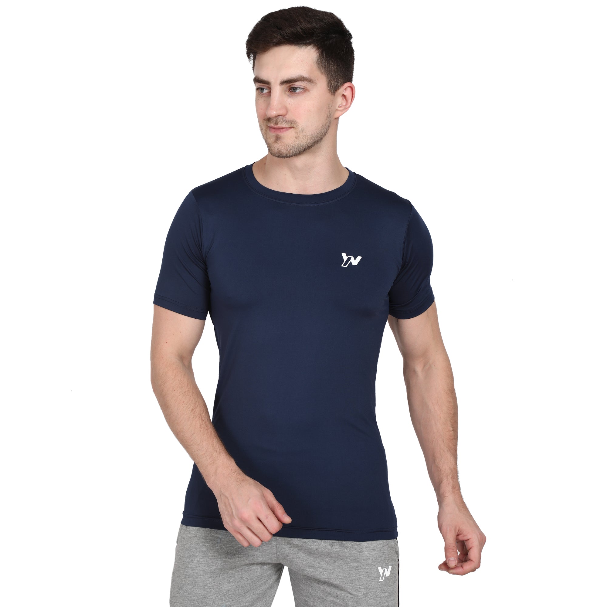 Men Solid Round Neck Half Sleeve DryFit T-shirt | Four Way Lycra Stretch | Dry fit | Dark Blue Colour