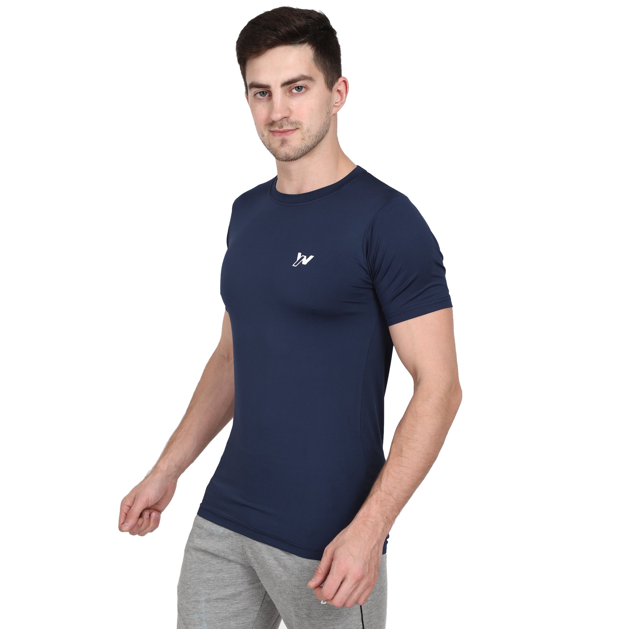 Men Solid Round Neck Half Sleeve DryFit T-shirt | Four Way Lycra Stretch | Dry fit | Dark Blue Colour