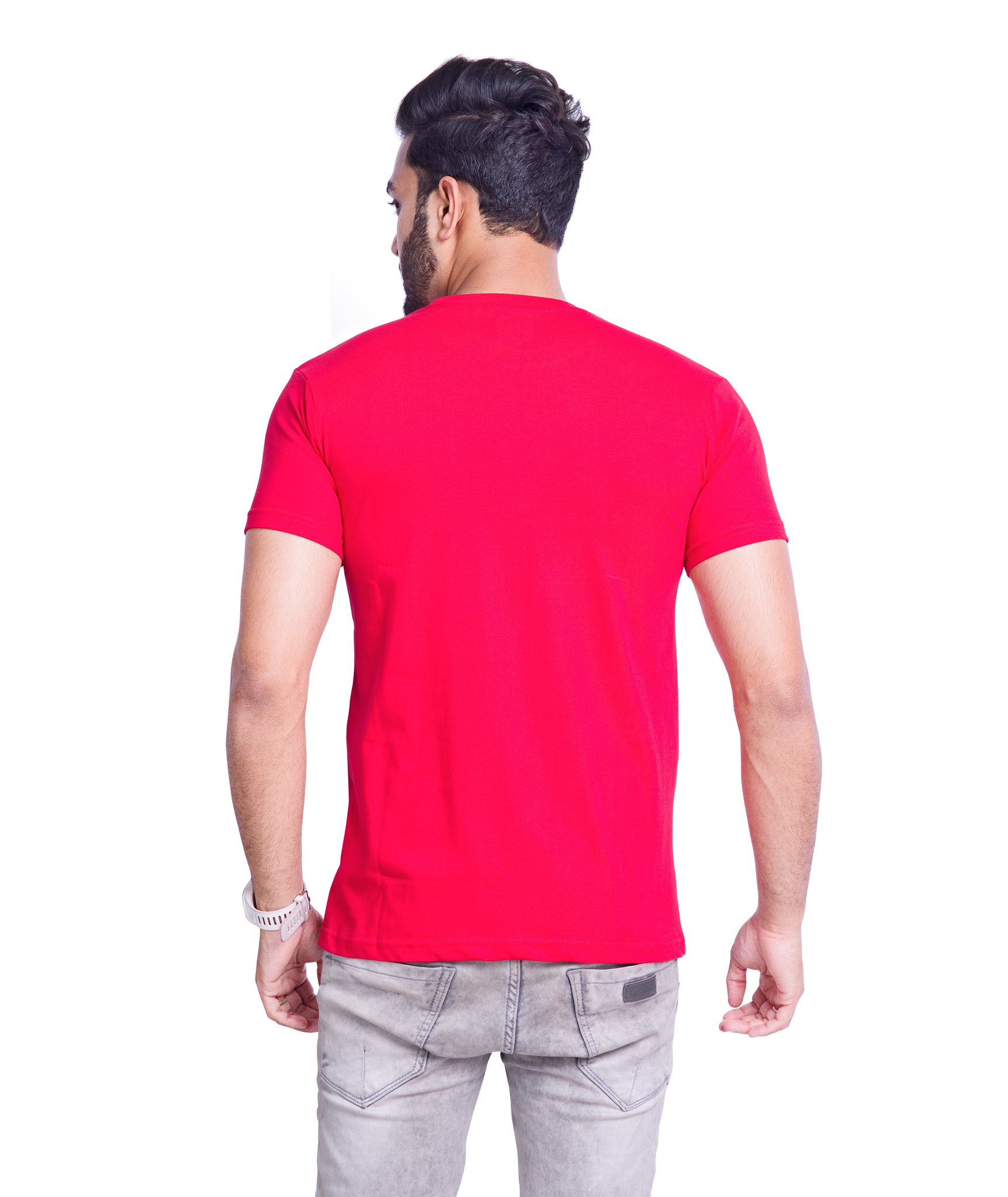 Round Neck Cotton Printed T Shirt- Red