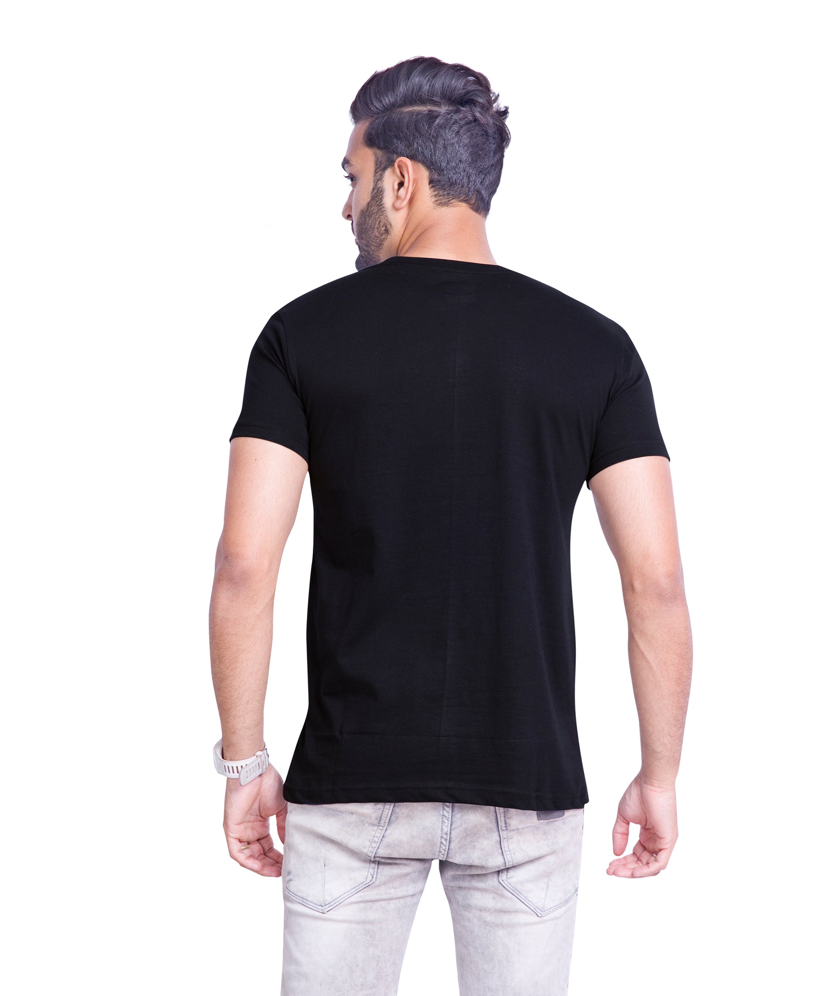 Round Neck Cotton Printed T Shirt- Zed Black