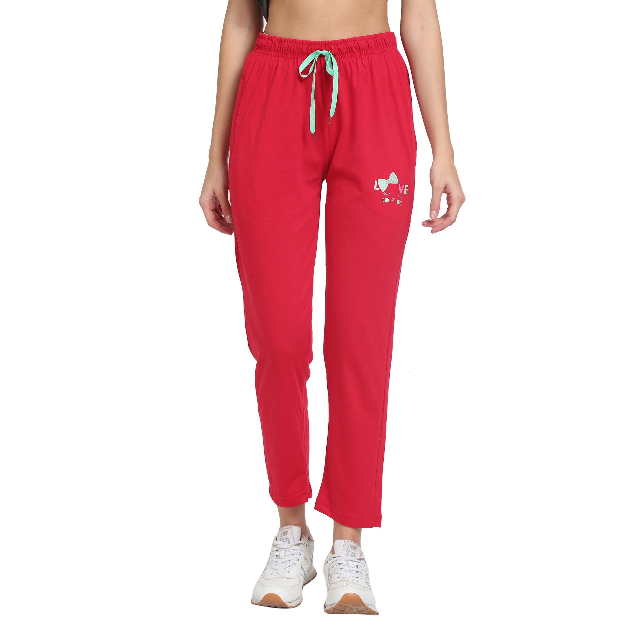Women Lounge Plain Pants with chain pockets | Red Colour