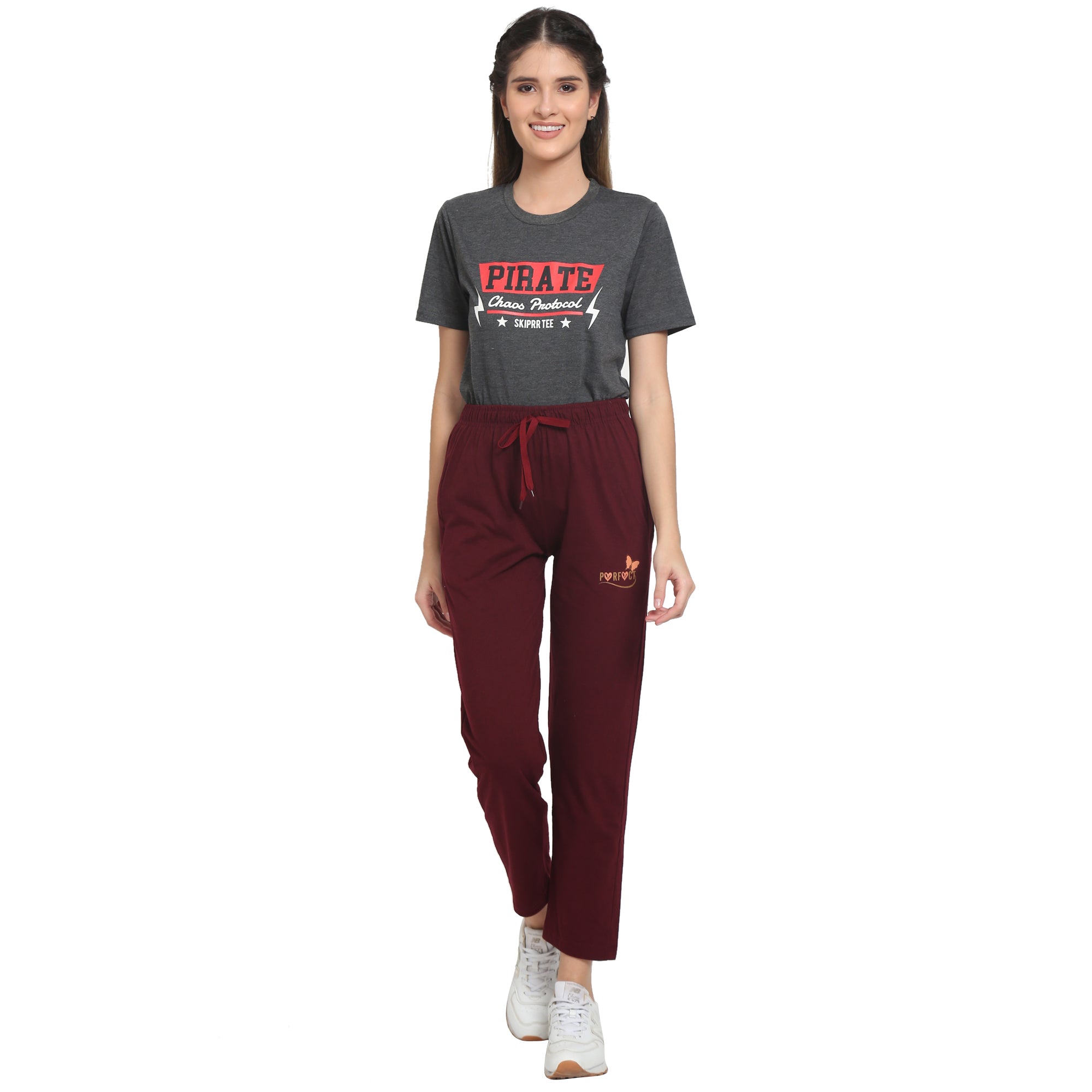 Women Lounge Plain Pants with chain pockets | Maroon Colour