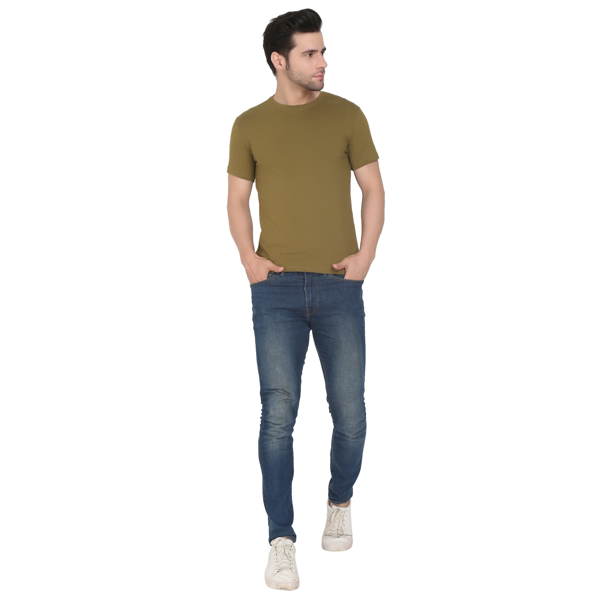 Men Four Way Stretch Cotton Plain T-shirt - Brown Colour