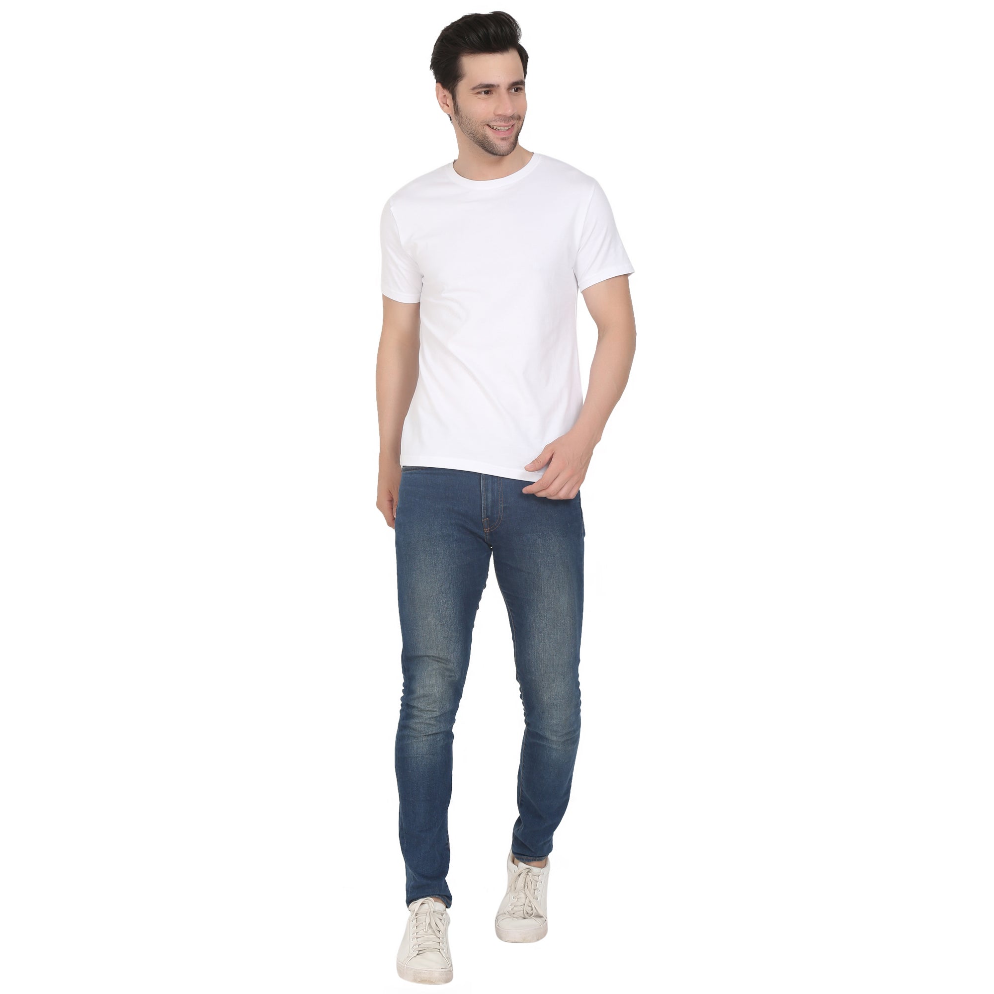 Men Four Way Stretch Cotton Plain T-shirt - White Colour