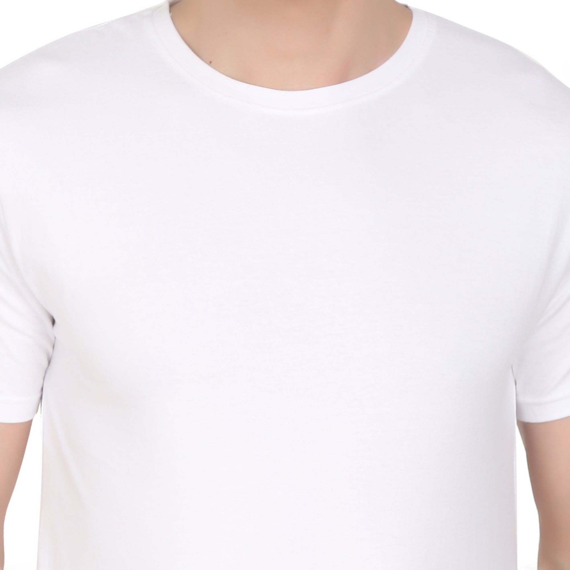 Men Four Way Stretch Cotton Plain T-shirt - White Colour