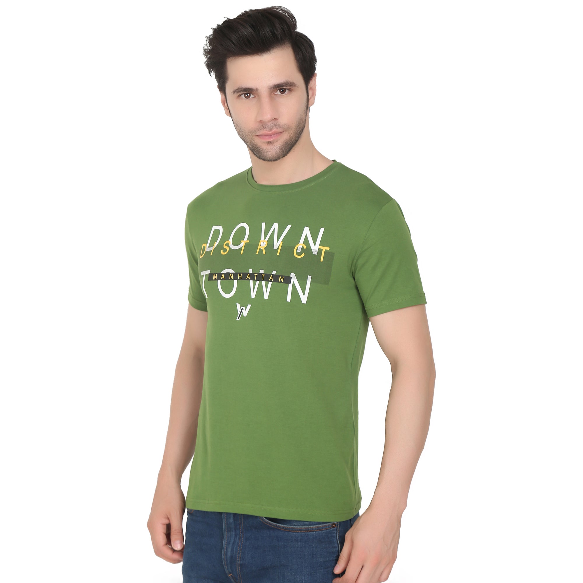 Men Four Way Stretch Cool Cotton Printed T-shirt - Green Colour