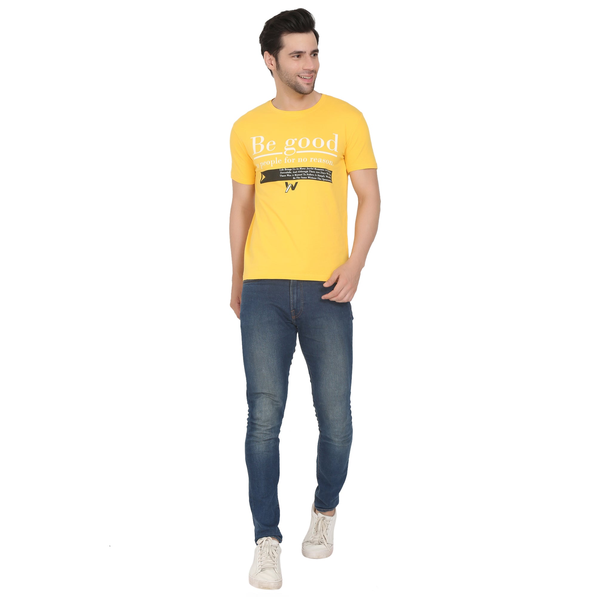 Men Four Way Stretch Cool Cotton Printed T-shirt - Yellow Colour