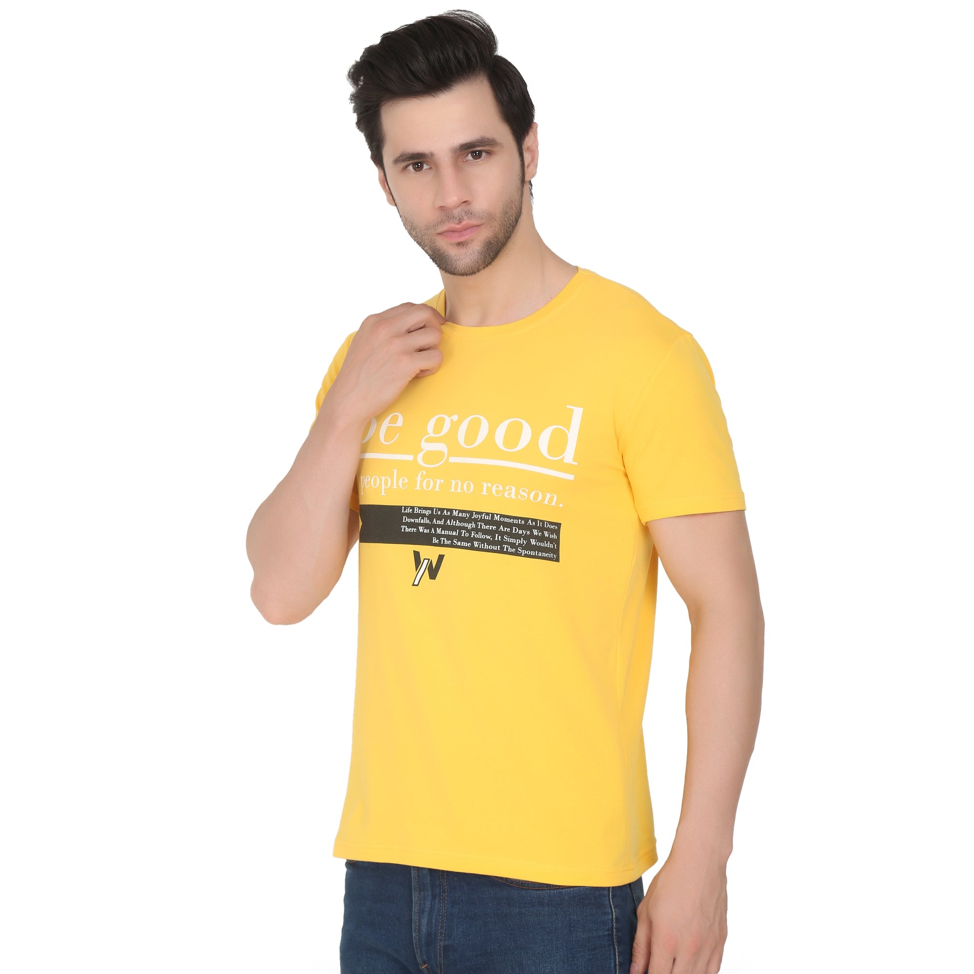 Men Four Way Stretch Cool Cotton Printed T-shirt - Yellow Colour