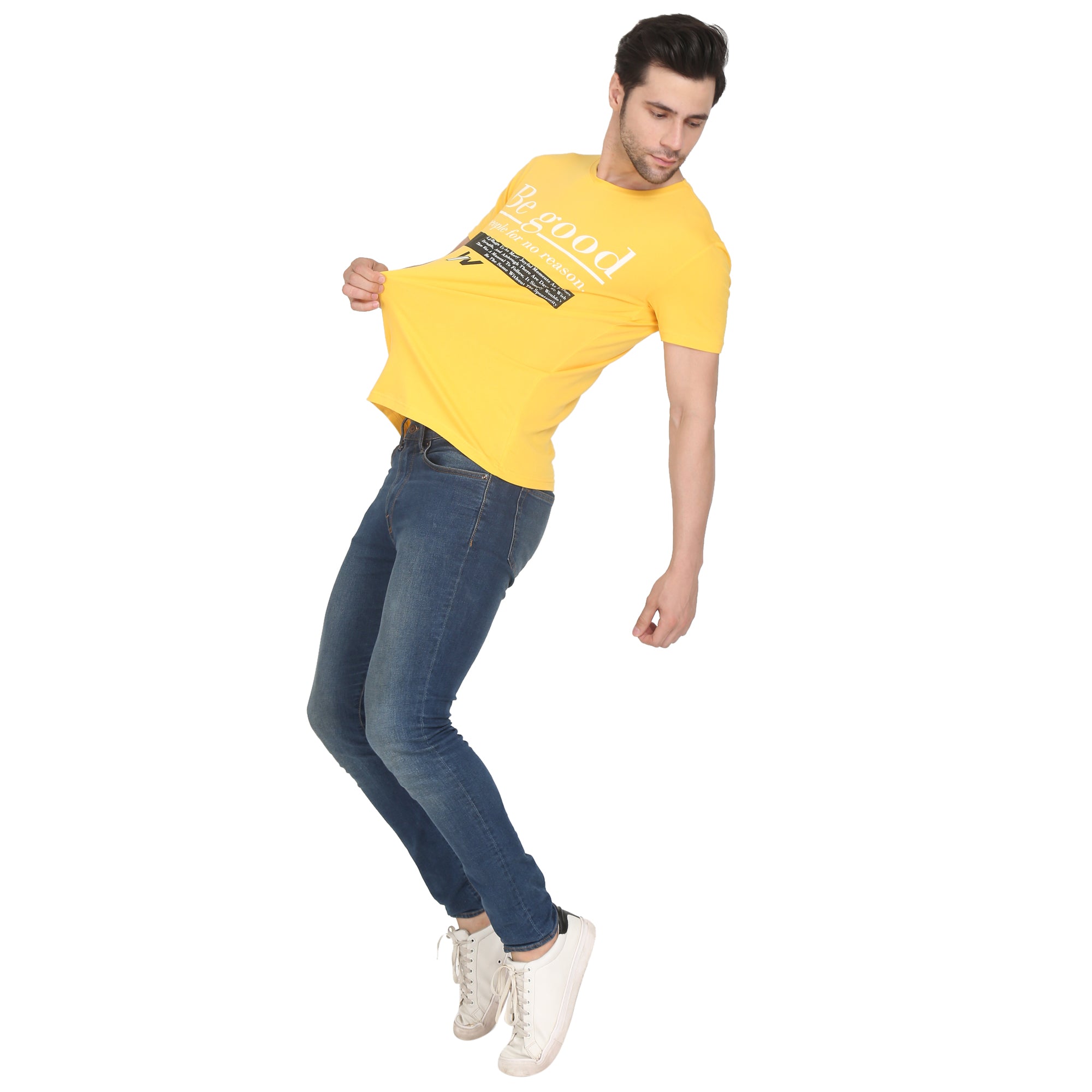 Men Four Way Stretch Cool Cotton Printed T-shirt - Yellow Colour
