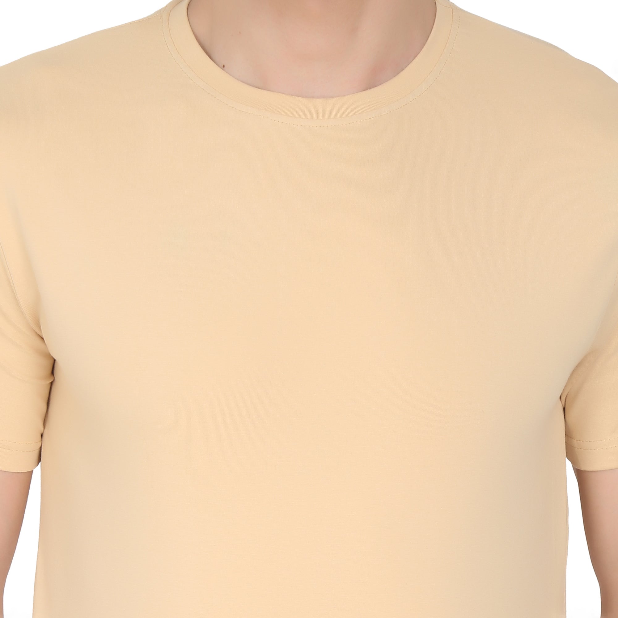 Men Four Way Stretch Cotton Plain T-shirt - Beige Colour