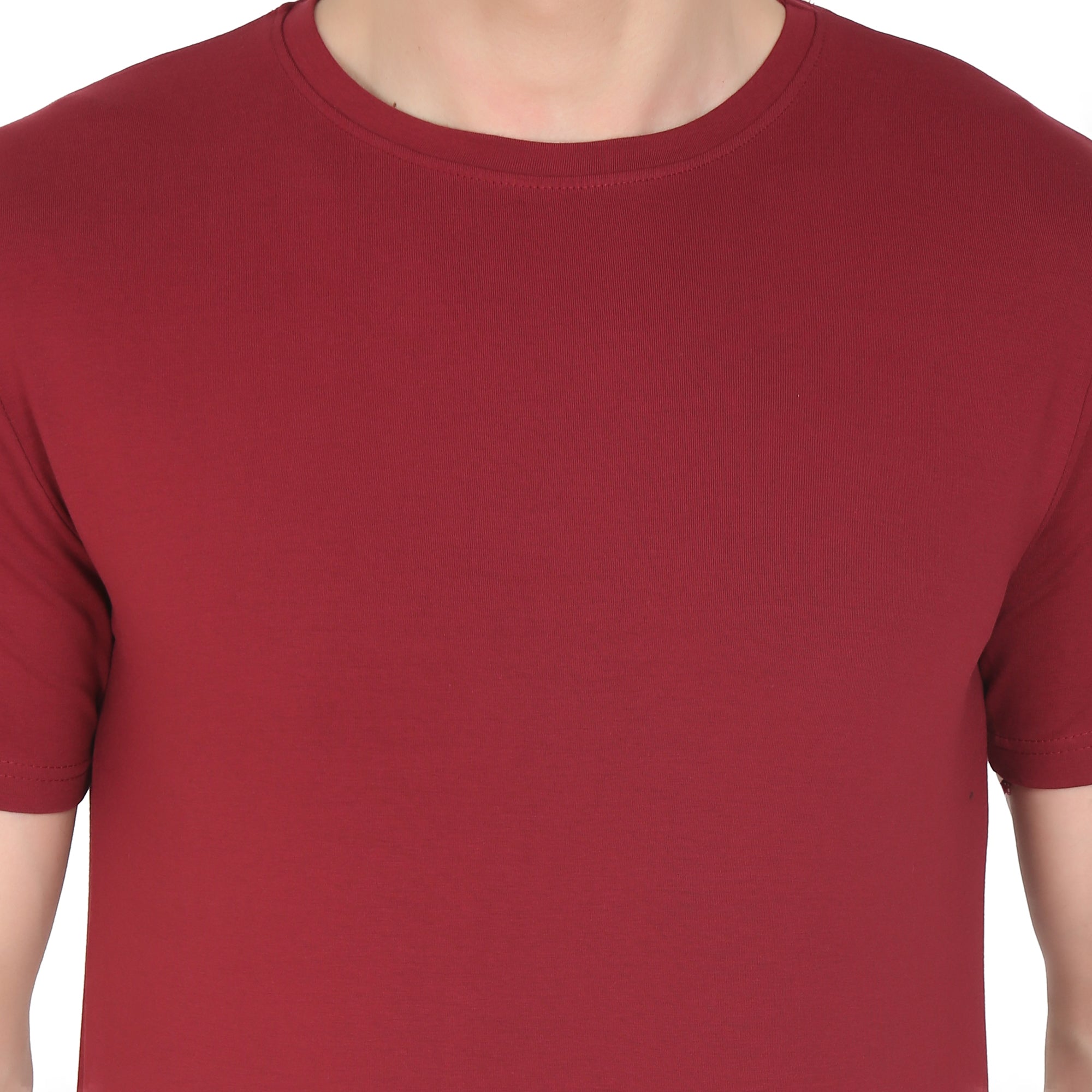 Men Four Way Stretch Cotton Plain T-shirt - Maroon Colour