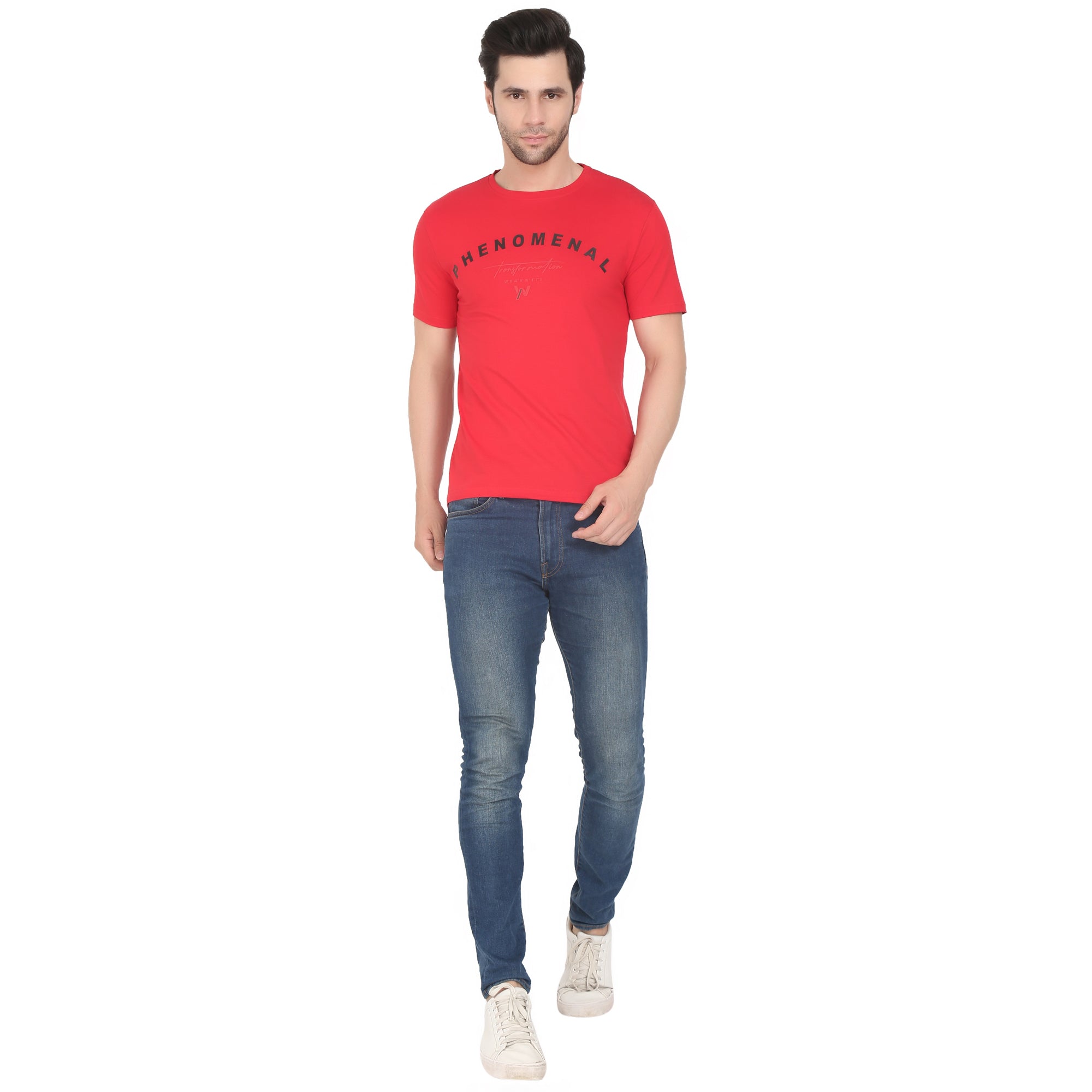 Men Four Way Stretch Cool Cotton Printed T-shirt - Red Colour