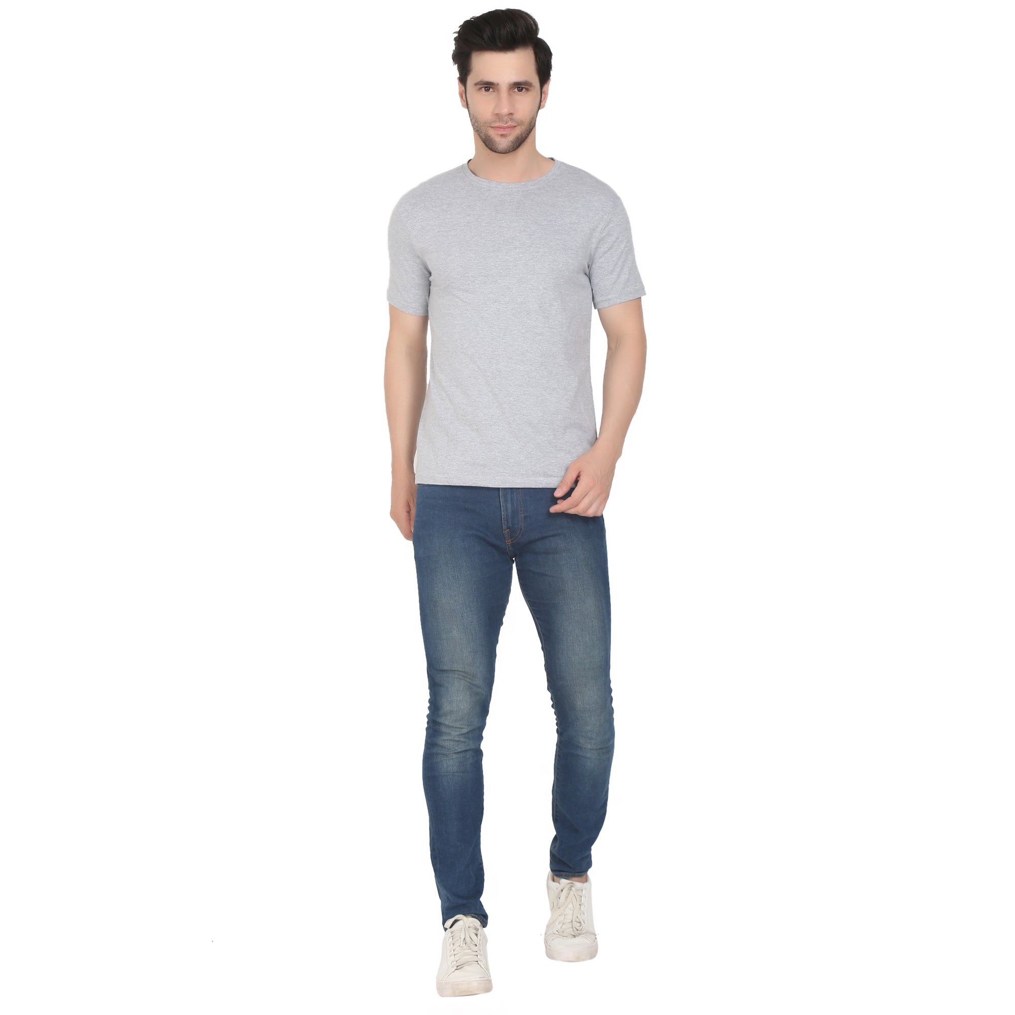 Men Four Way Stretch Cotton Plain T-shirt - Grey Colour