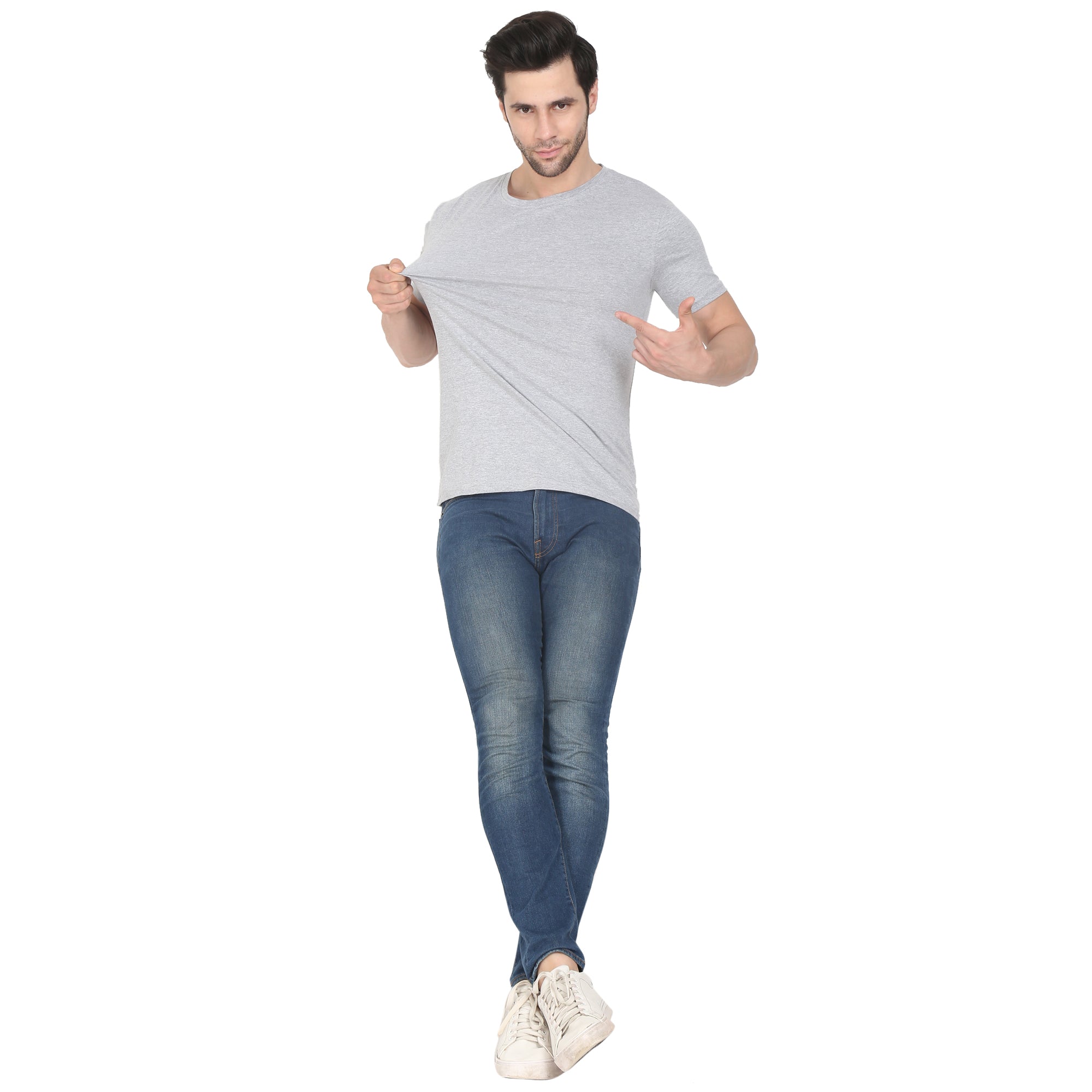 Men Four Way Stretch Cotton Plain T-shirt - Grey Colour