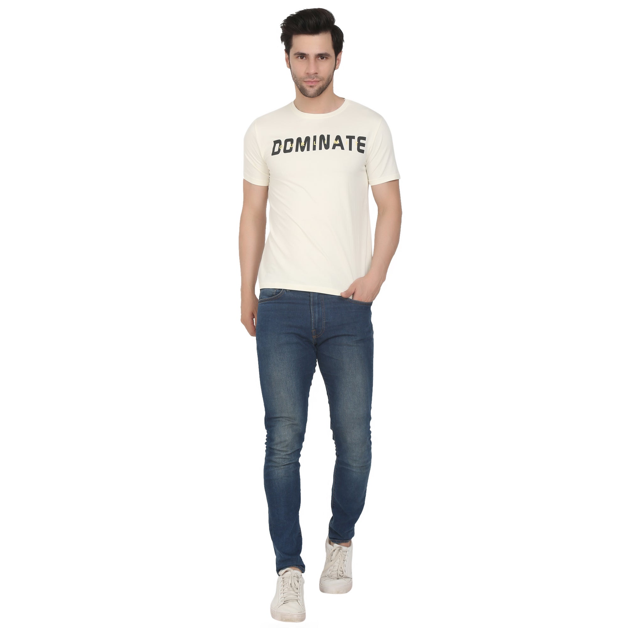Men Four Way Stretch Cool Cotton Printed T-shirt - Off White Colour