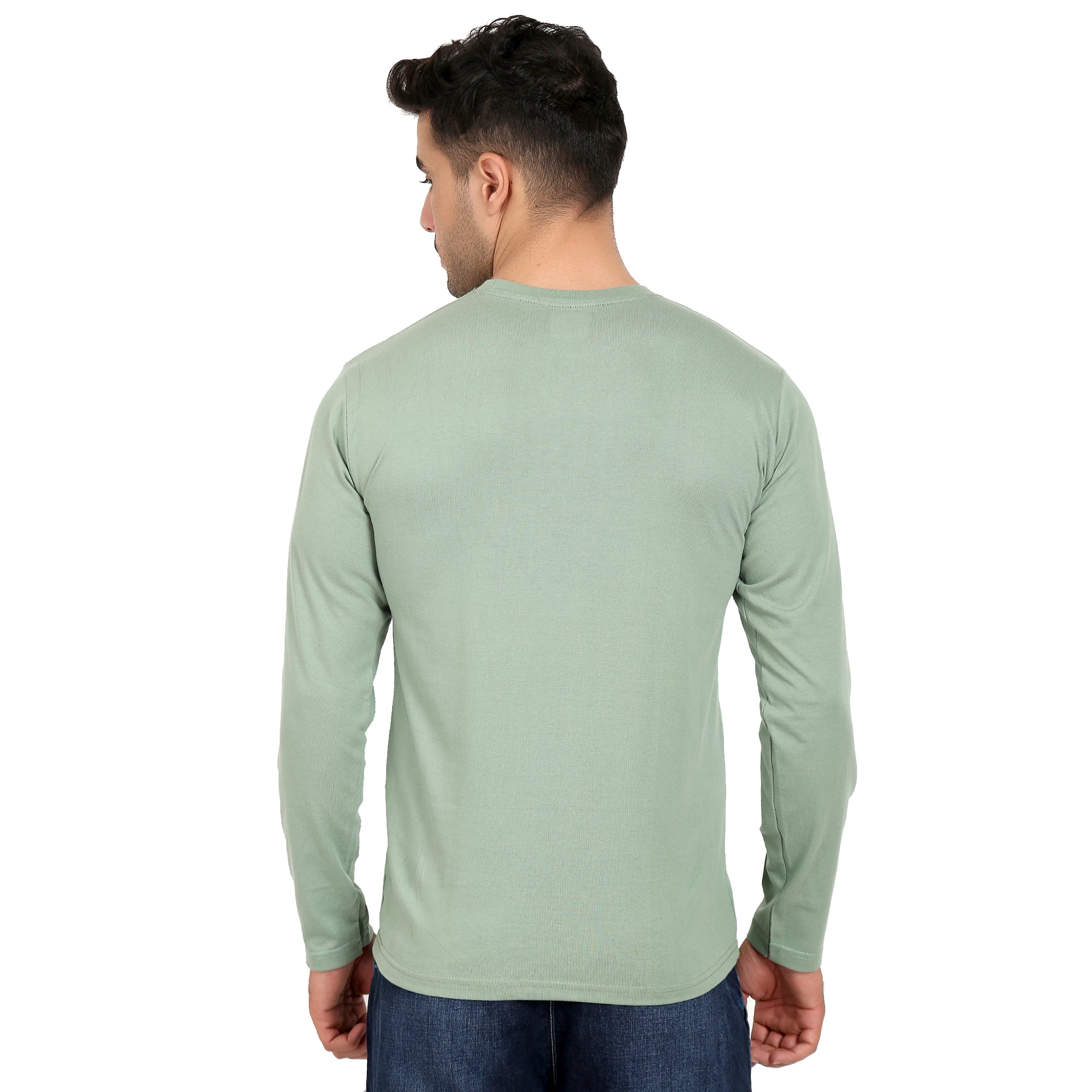 Men Crew Neck Cotton T-Shirts - Full Sleeves, Olive Colour
