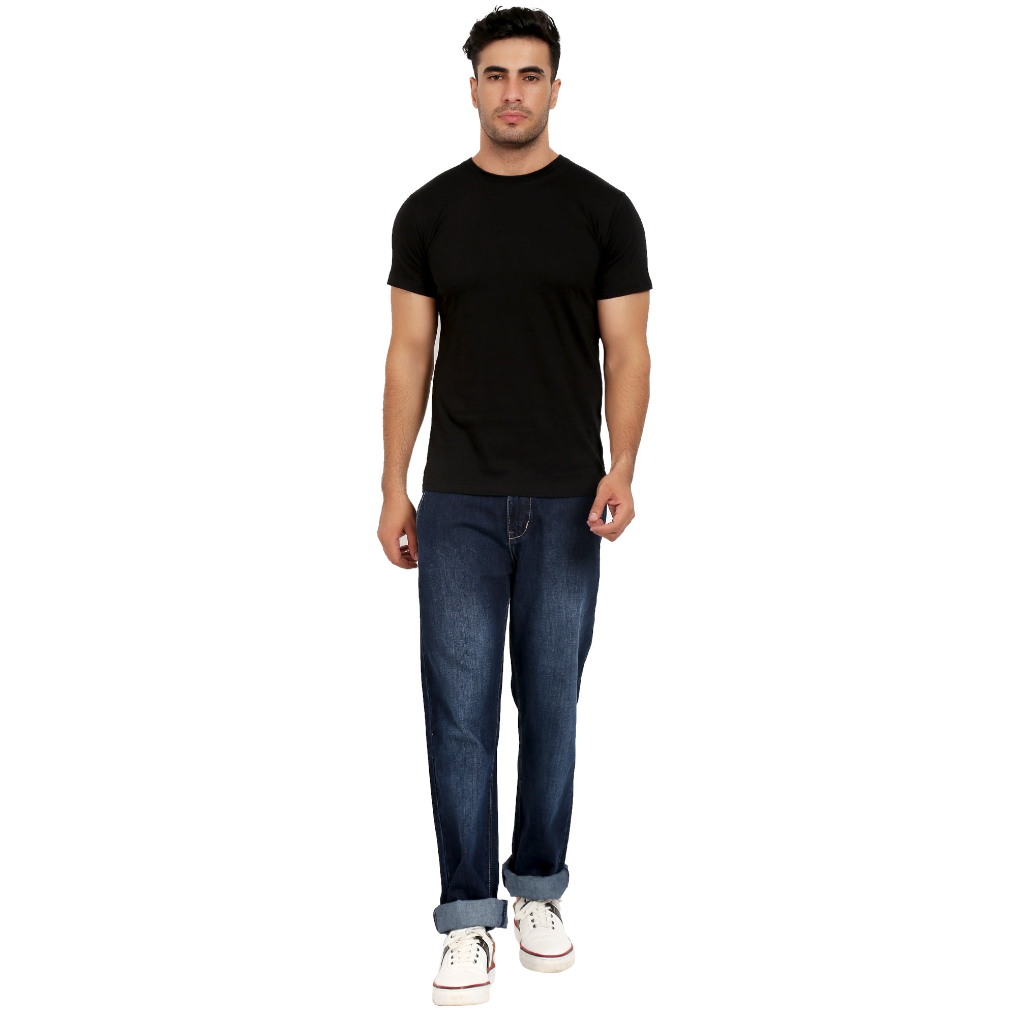 Men Crew Neck Cotton T-Shirts - Half Sleeves, Black Colour