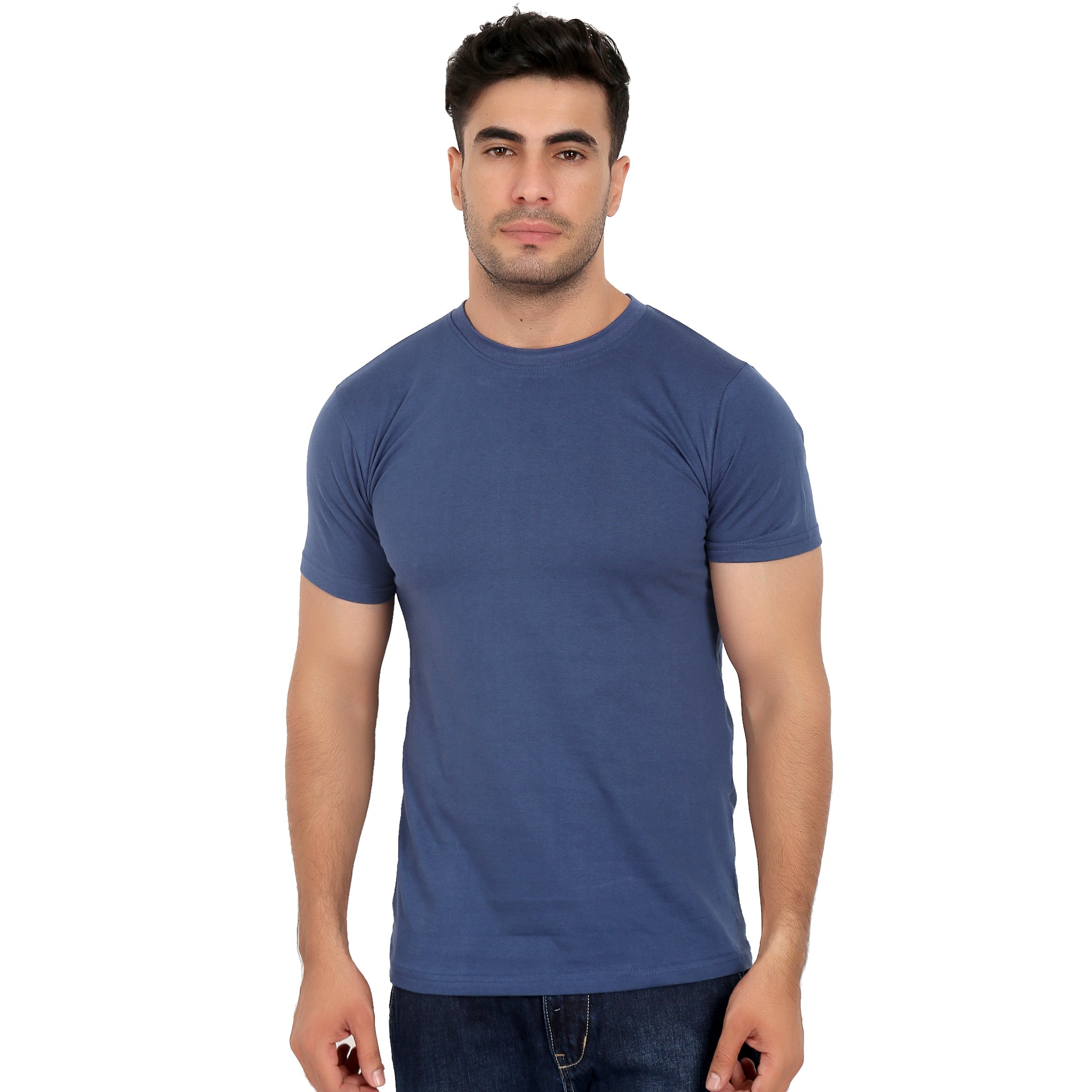 Combo Offer - Men Crew Neck Cotton T-Shirts - Half Sleeves - 3 Colors - Navy Blue, Blue & Grey