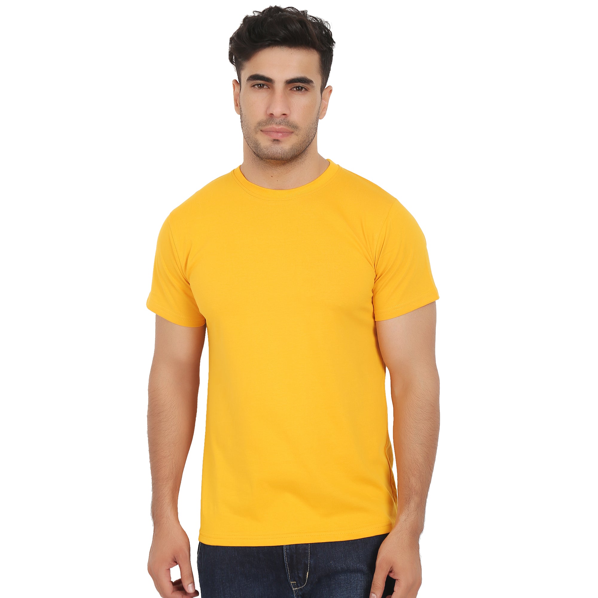 Combo Offer - Men Crew Neck Cotton T-Shirts - Half Sleeves - 3 Colors - Black, Yellow & White