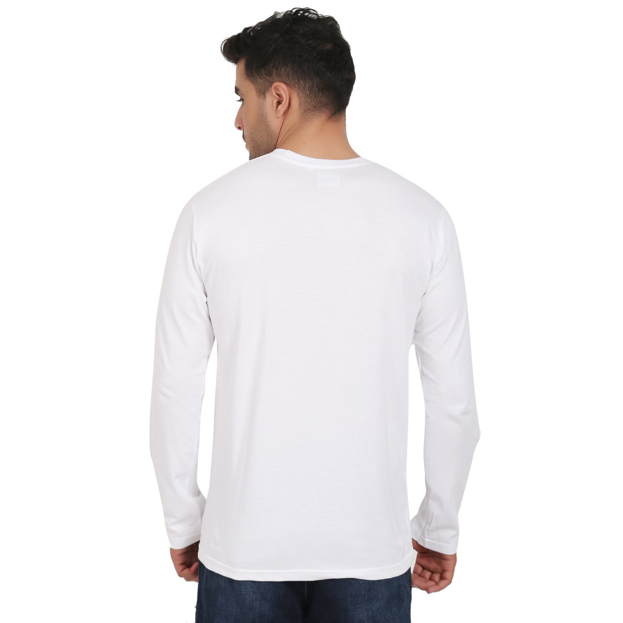 Men Crew Neck Cotton T-Shirts - Full Sleeves, White Colour