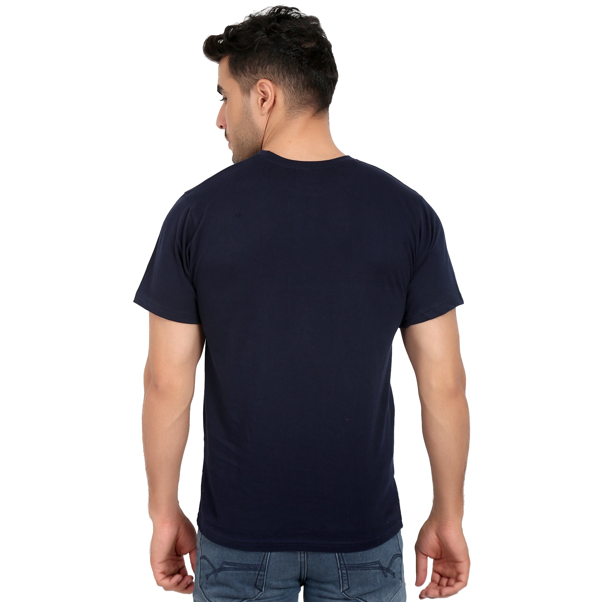 Combo Offer - Men Crew Neck Cotton T-Shirts - Half Sleeves - 3 Colors - Navy Blue, Blue & Grey