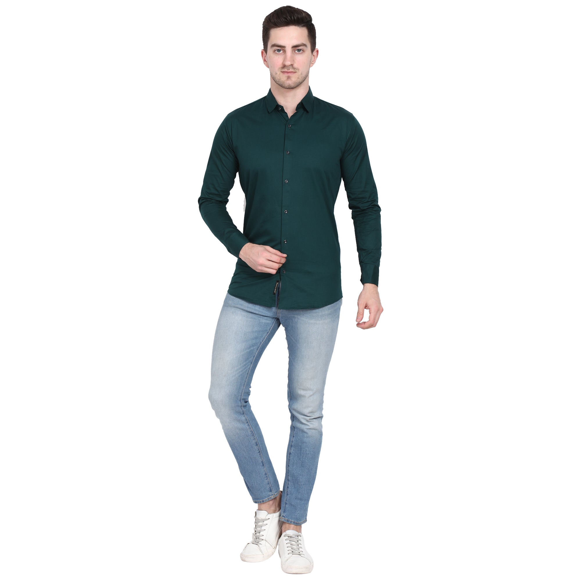 Men Casual Cotton Shirts - Bottle Green