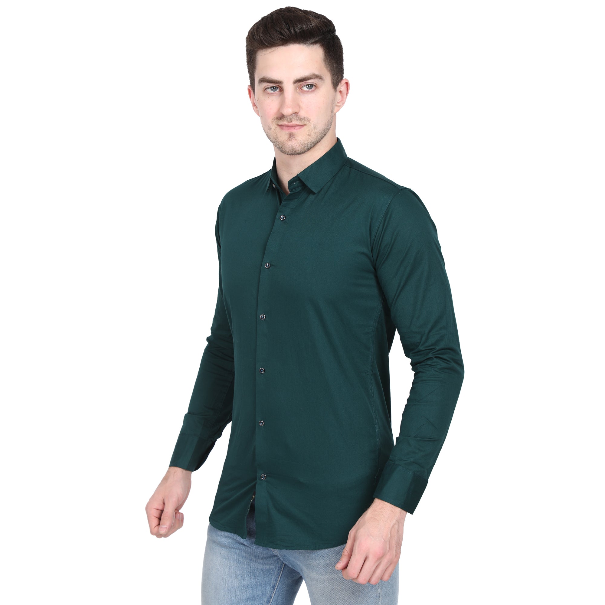 Men Casual Cotton Shirts - Bottle Green