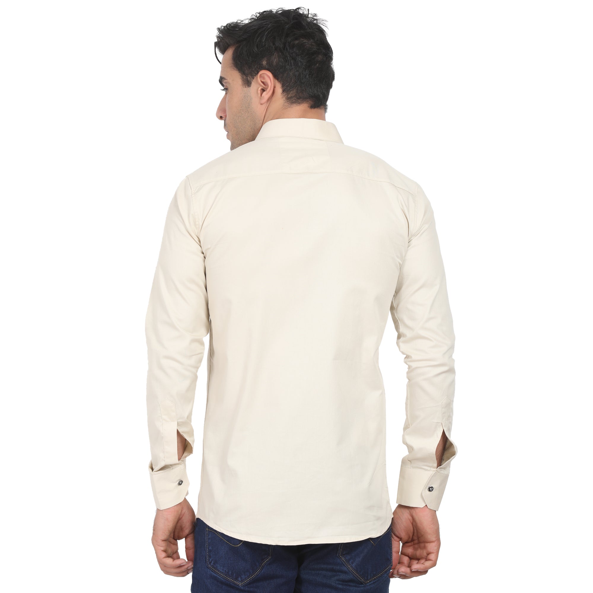 Men Casual Cotton Shirts - Cream Colour