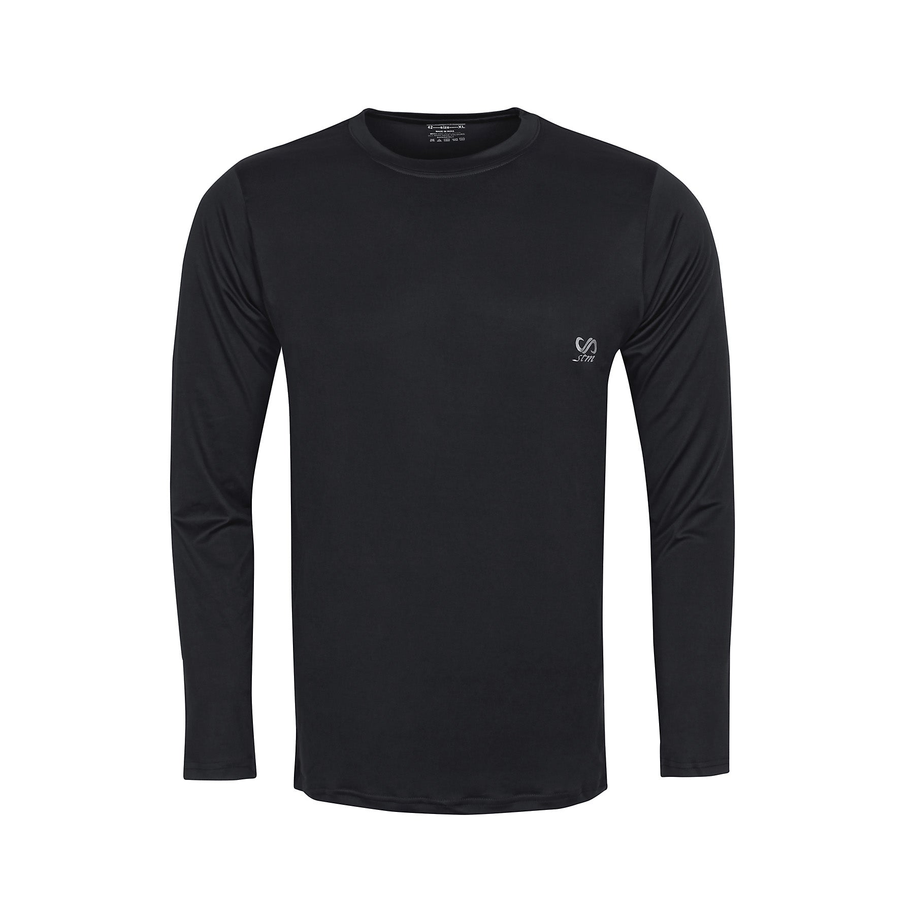 Men Solid Round Neck DryFit Full Sleeve T-shirt | Four Way Lycra Stretch | Dry fit | Black Colour