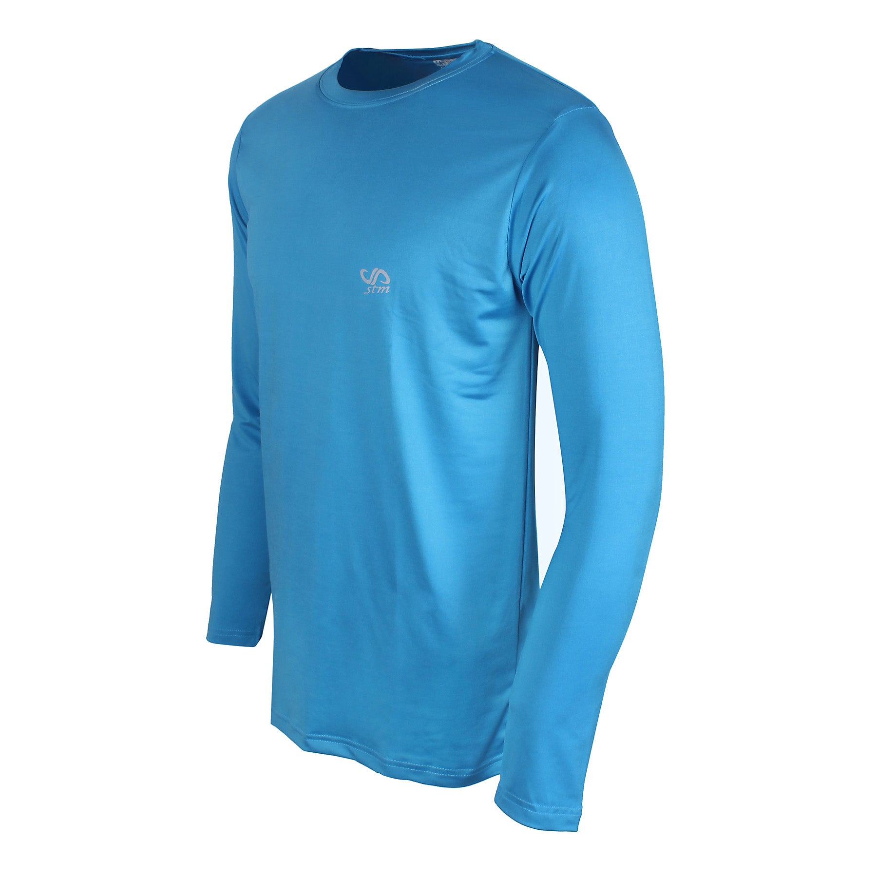 Men Solid Round Neck DryFit Full Sleeve T-shirt Four Way Lycra Stretch Dry fit Sky Blue Colour