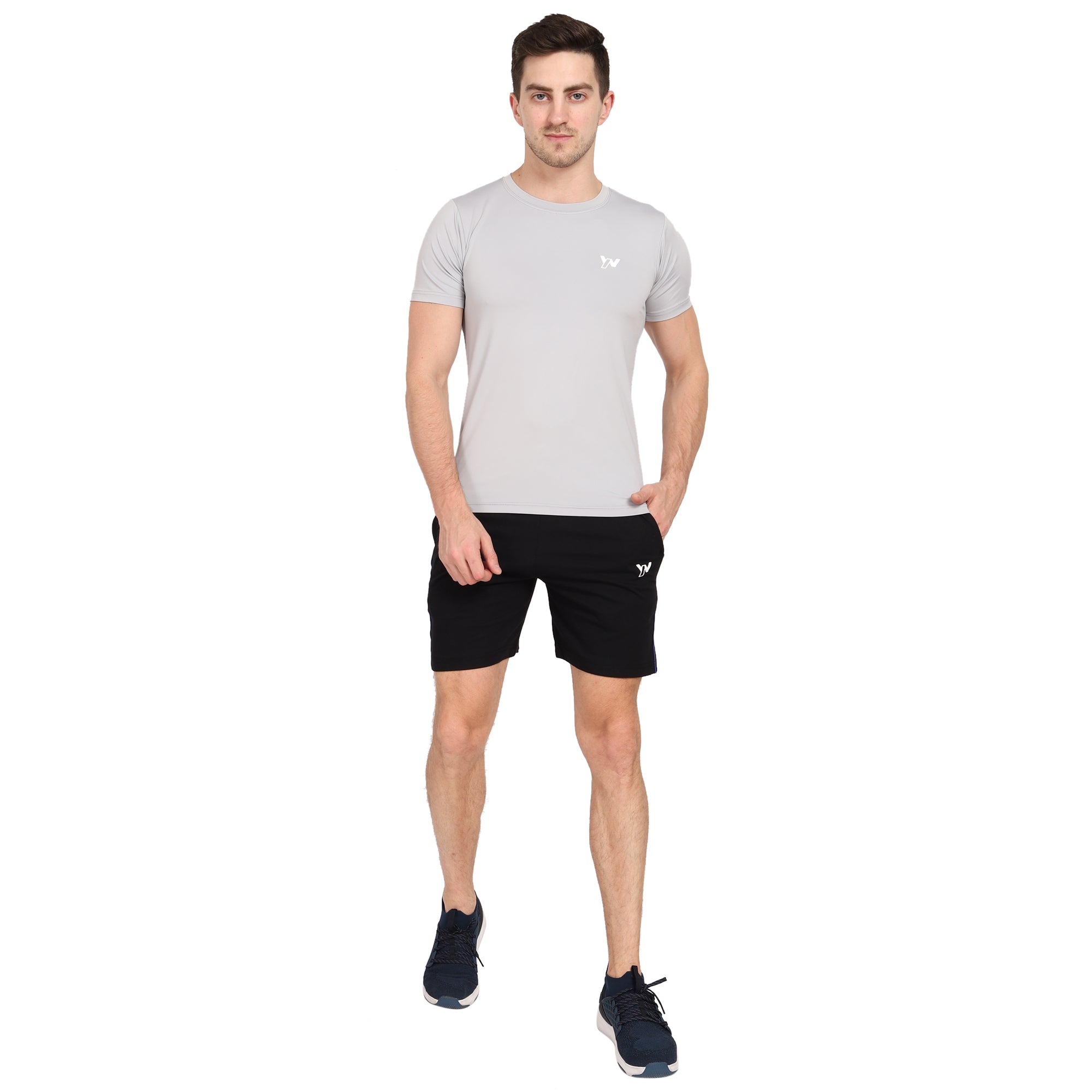 Men Heathered Shorts with insert pocket | Black Colour