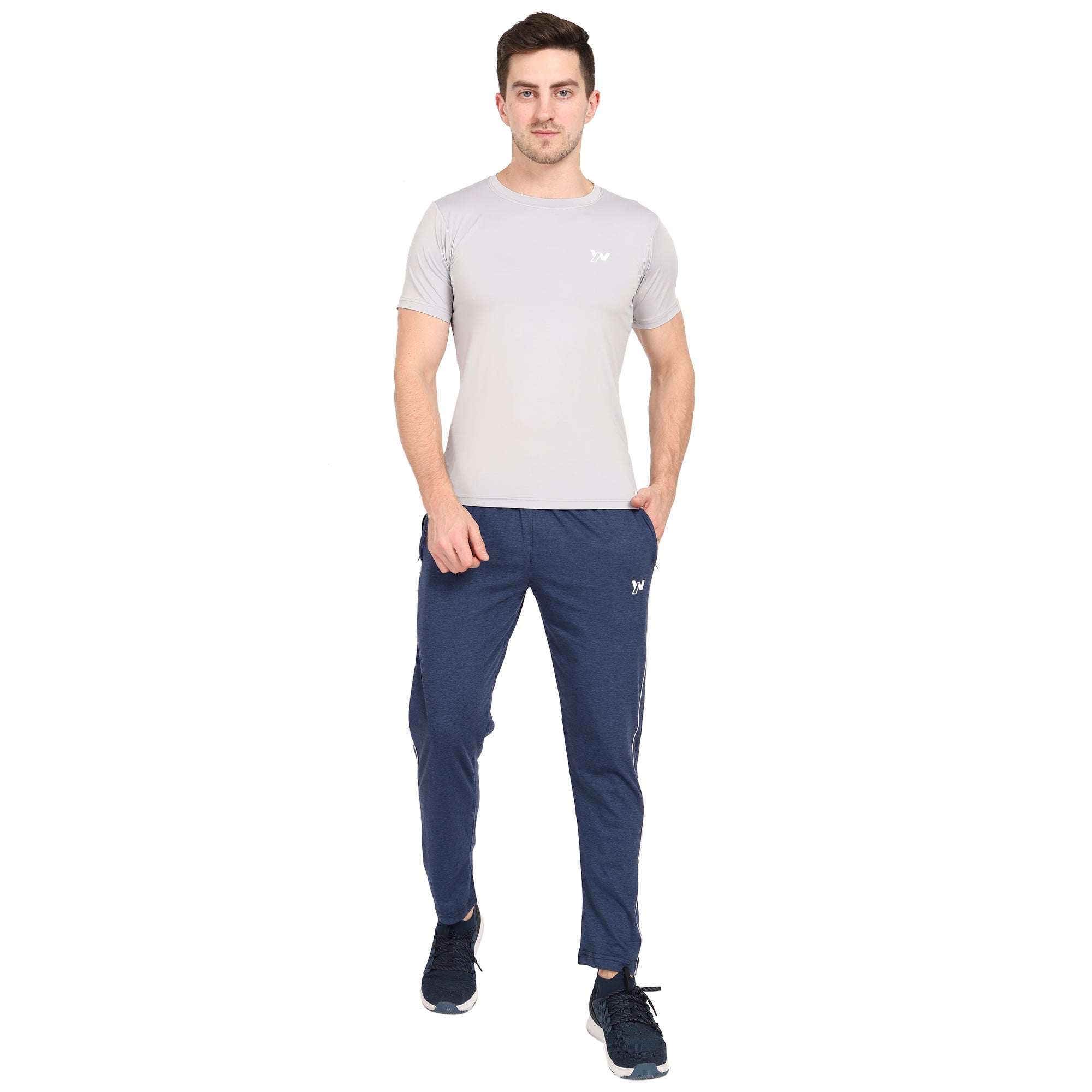 Men Cotton Straight Track Pants  | Milange Blue
