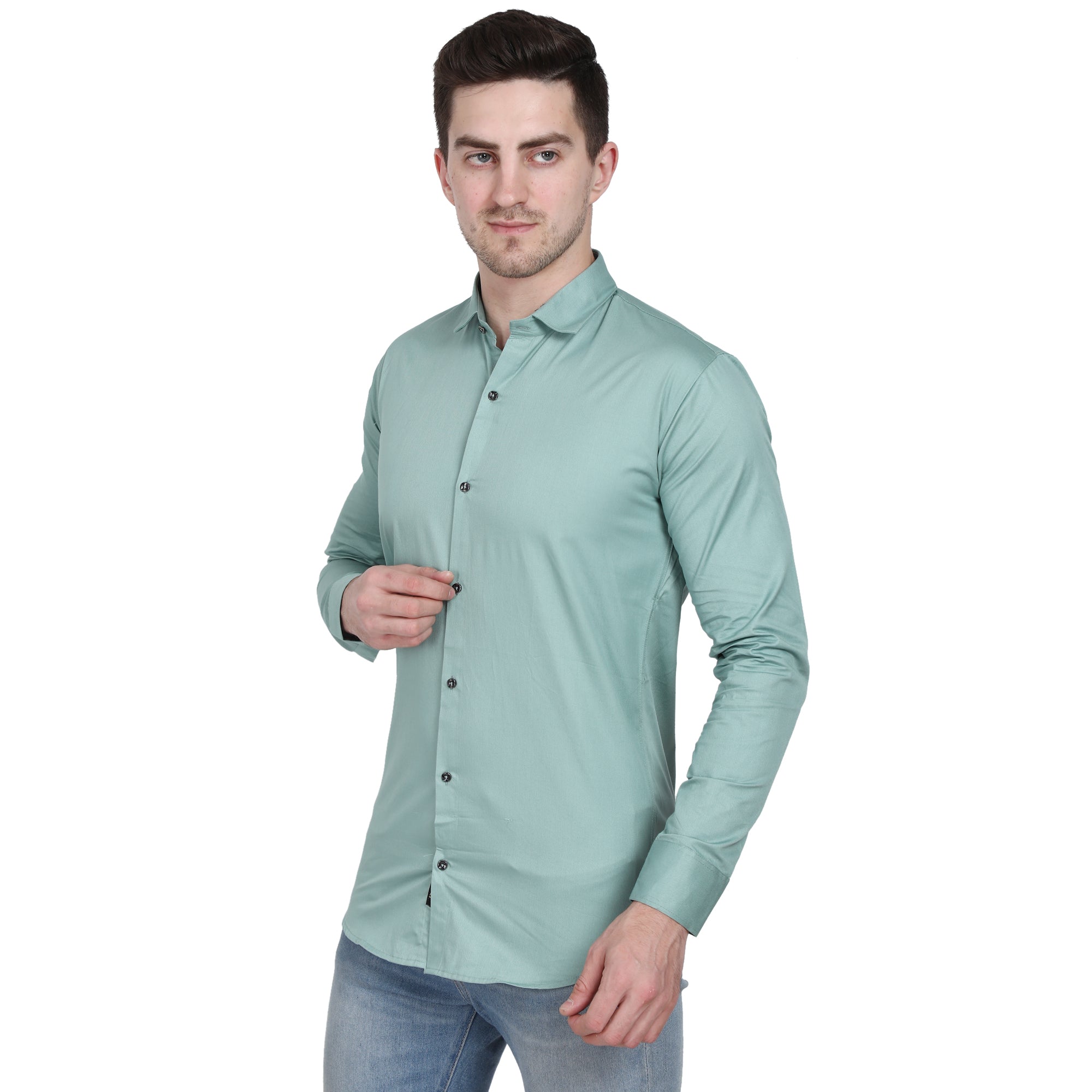 Men Casual Cotton Shirts - Light Green Colour