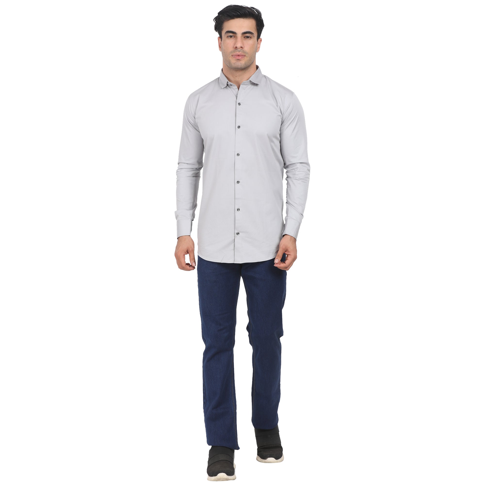 Men Casual Cotton Shirts - Light Grey Colour