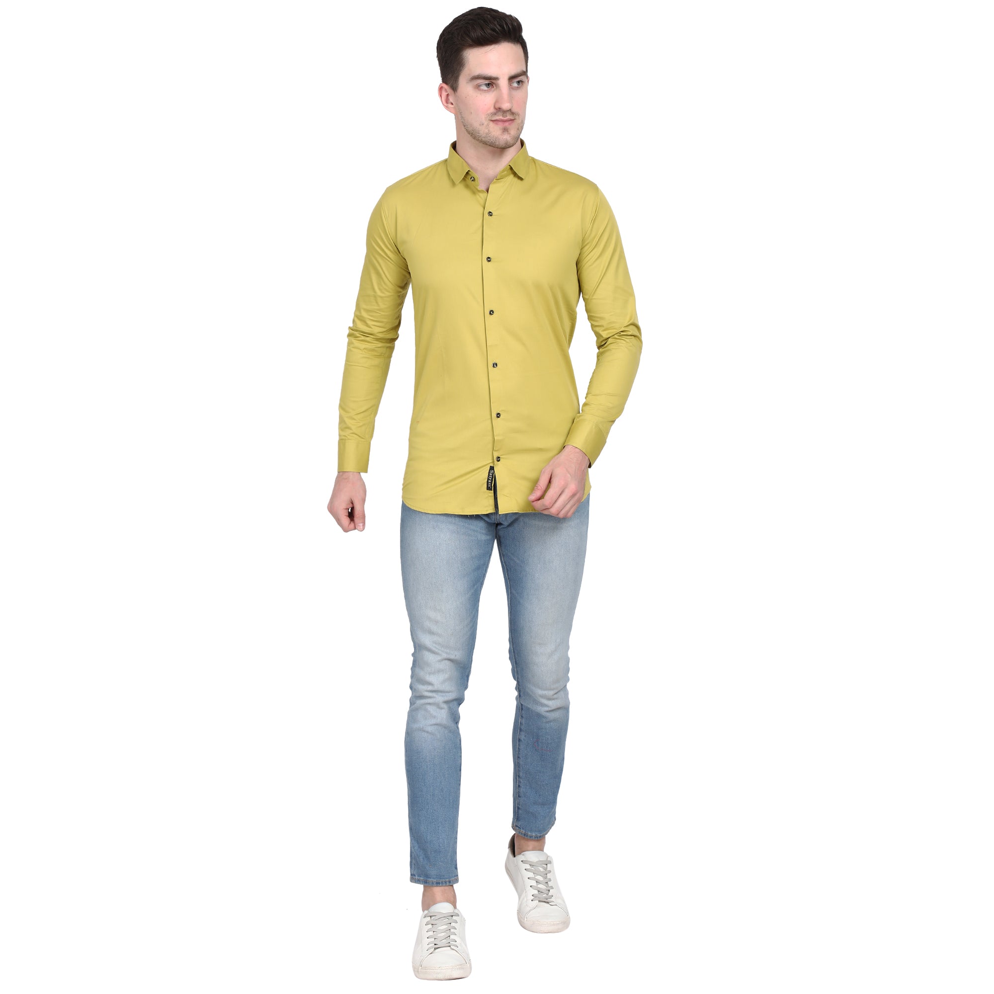Men Casual Cotton Shirts - Mustard Yellow Colour
