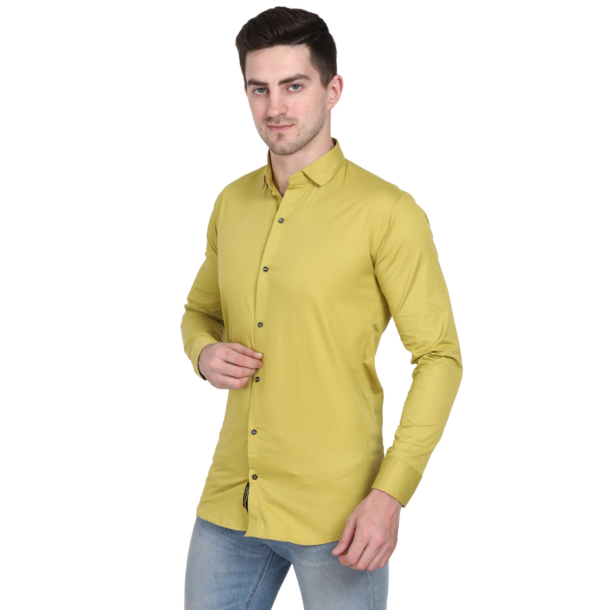 Men Casual Cotton Shirts - Mustard Yellow Colour
