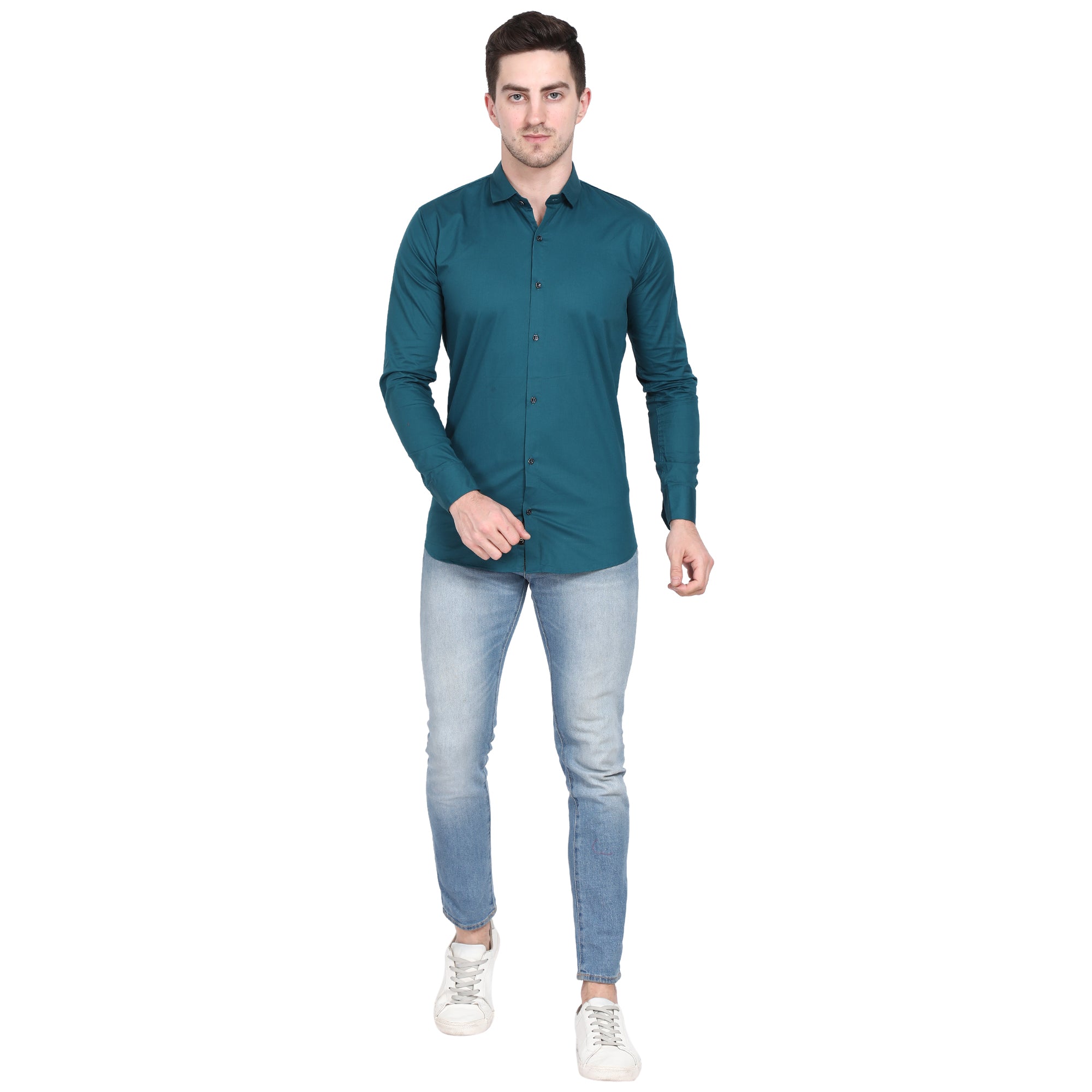 Men Casual Cotton Shirts - Teal Colour
